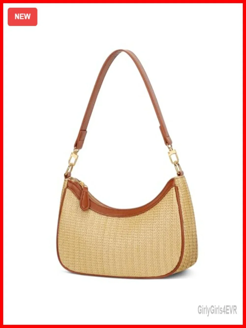 Woven Straw Hobo Bag for Women - Summer Crossbody Shoulder Purse with Gold Chain